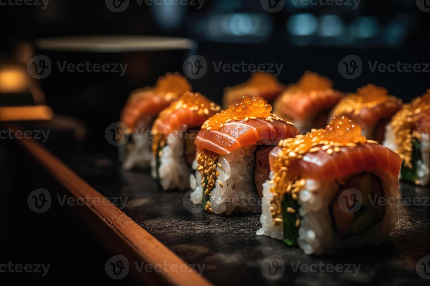 Japanese sushi rolls served in a sophisticated style. photo