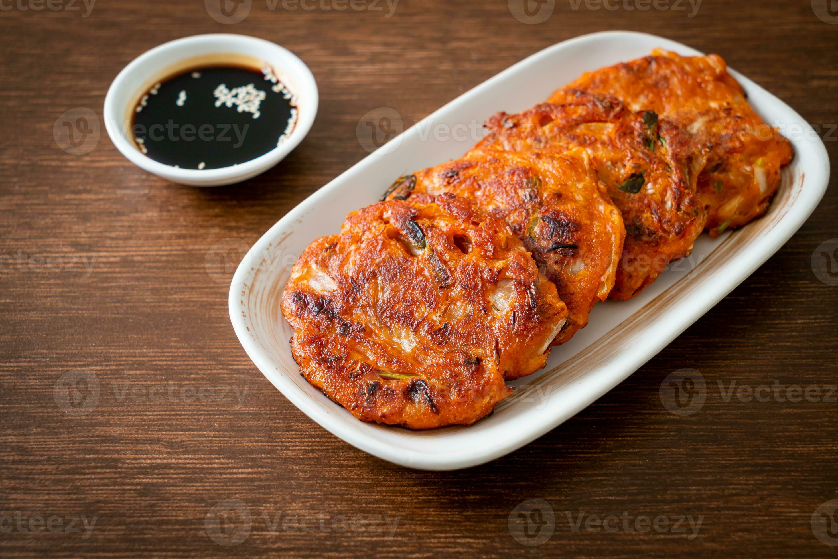 Korean Kimchi pancake or Kimchijeon Fried Mixed Egg, Kimchi, and