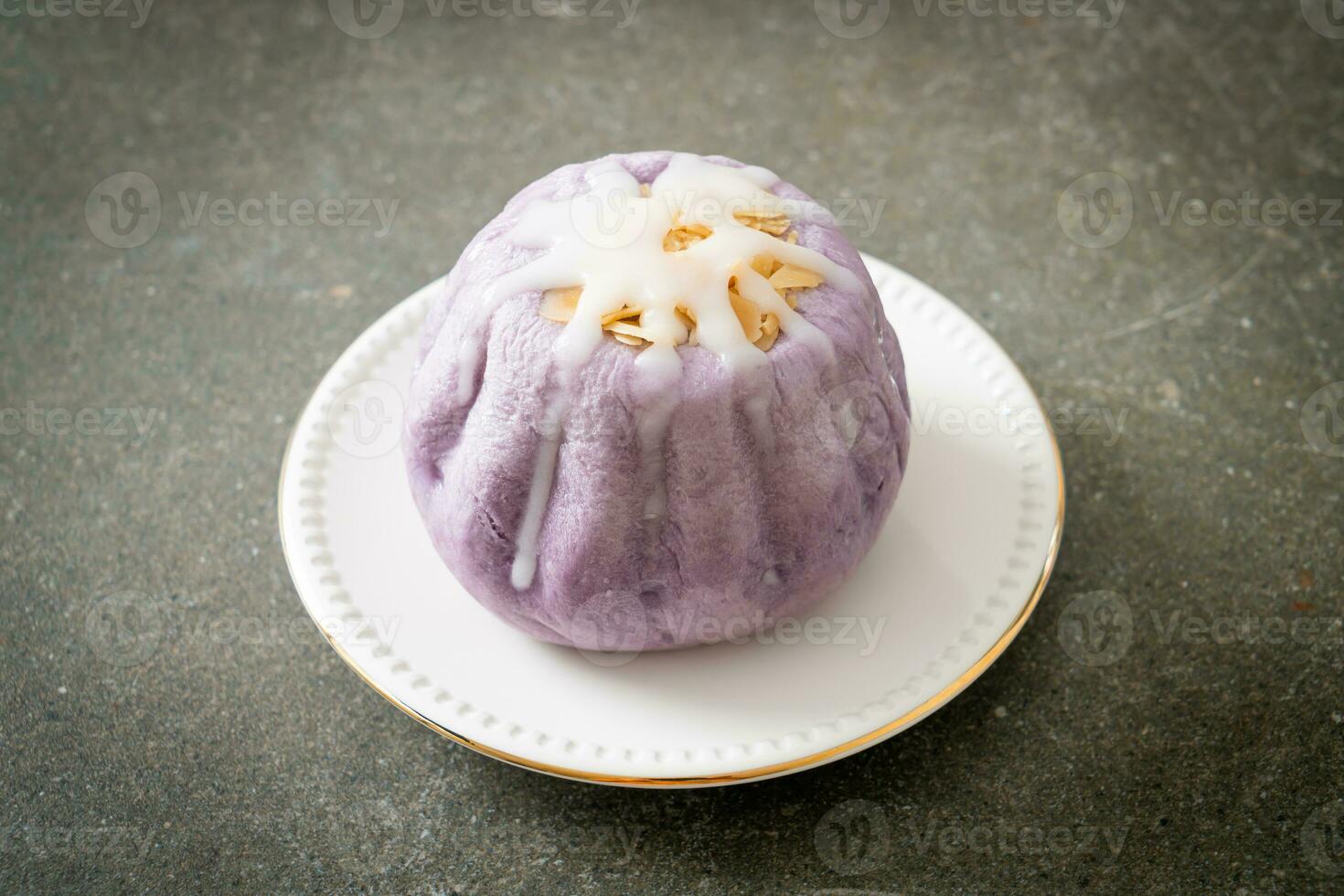 taro bun with white sugar cream and nut photo