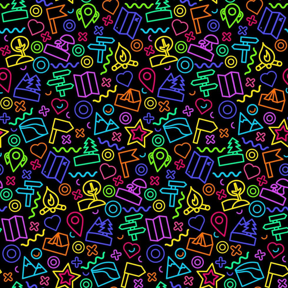 Neon Camping Travel Seamless Pattern vector