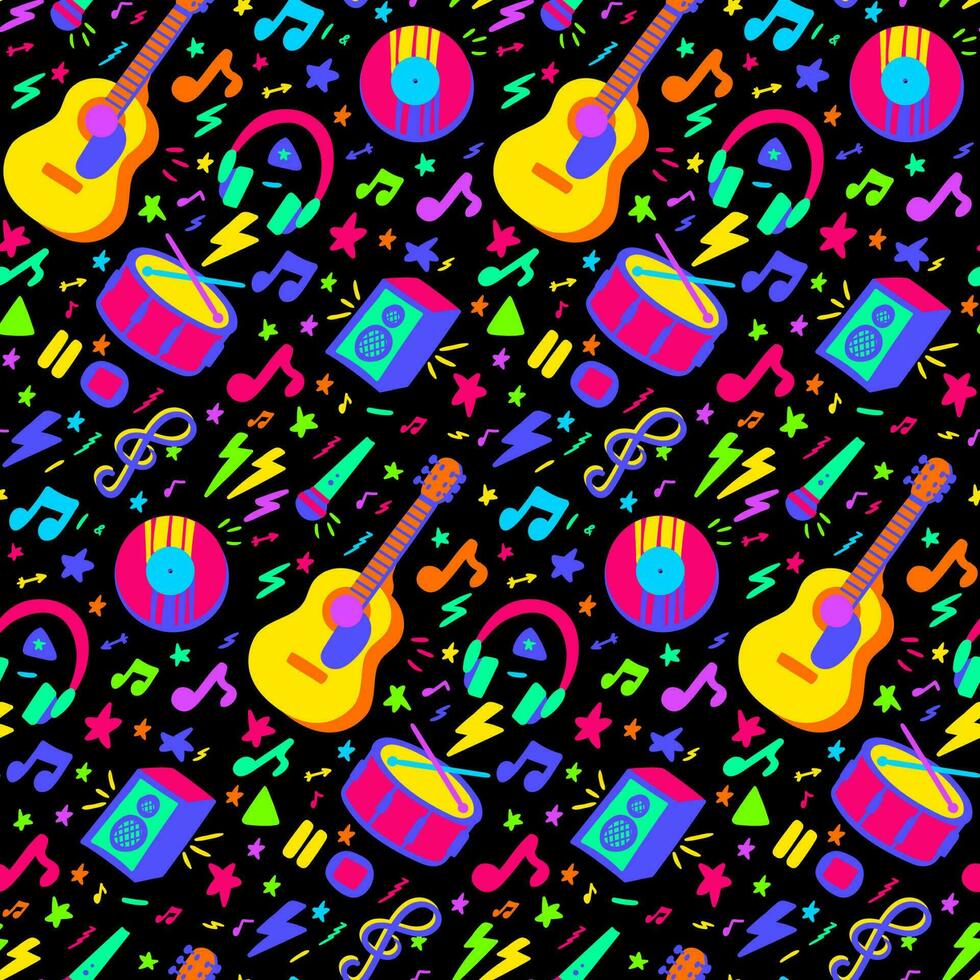 Neon Music Seamless Pattern Illumination vector