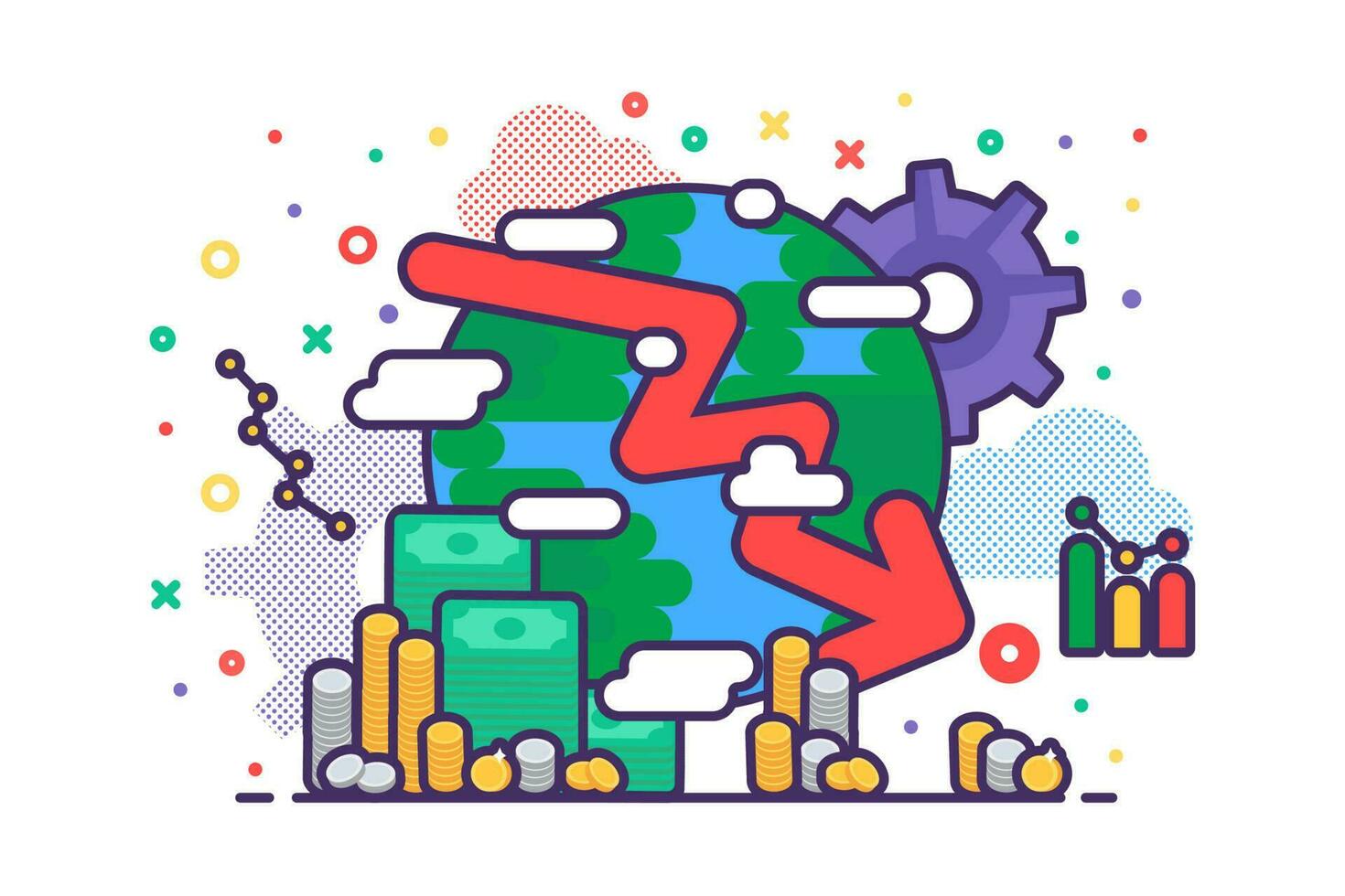 Global Crisis Outline Cartoon Concept vector