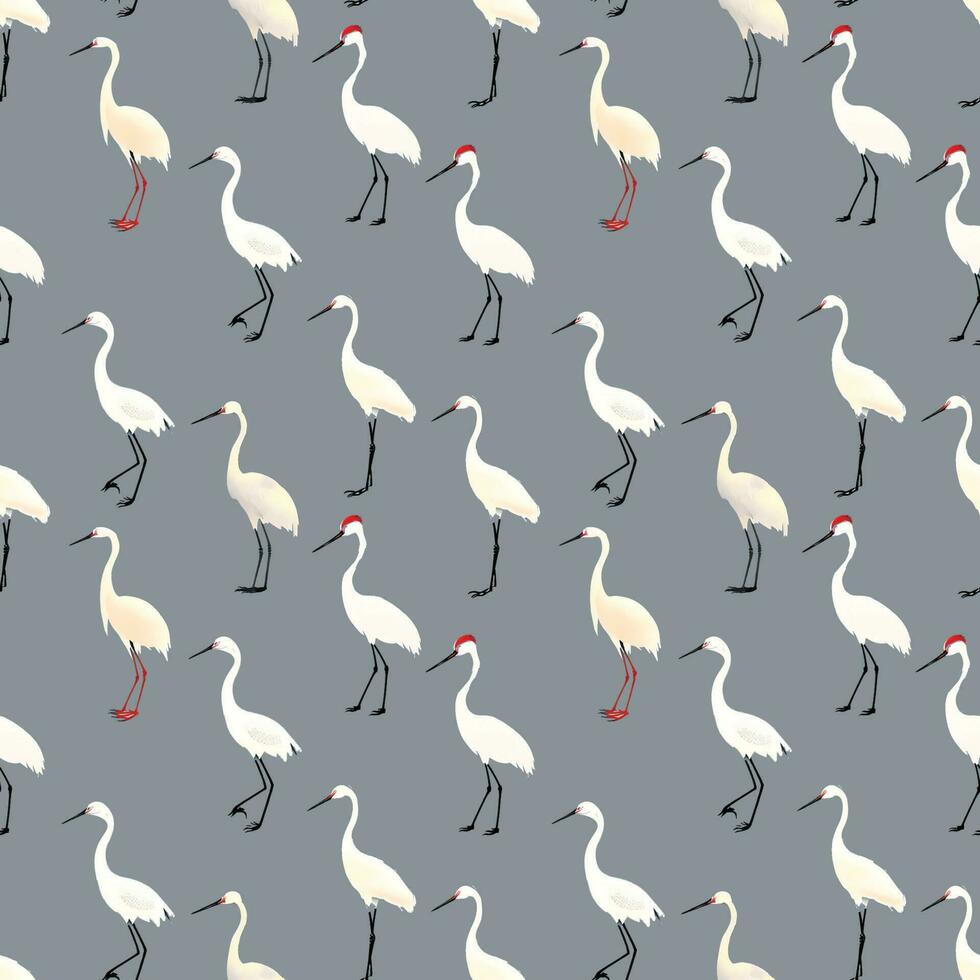 Seamless watercolor crane pattern. Repeat pattern. vector