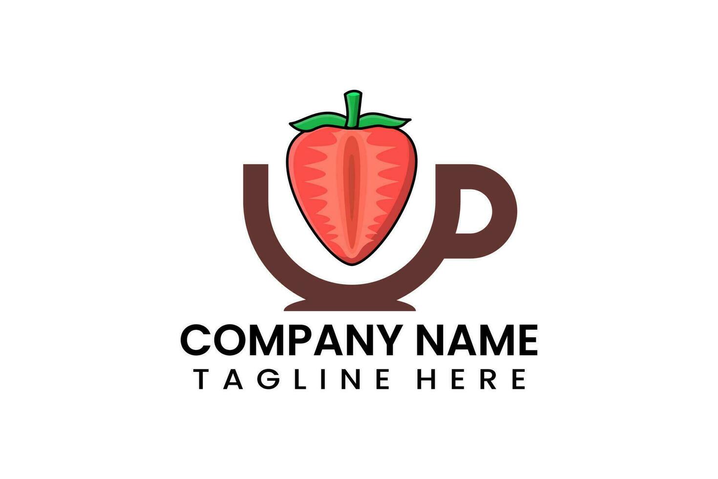 Flat coffee cup strawberry fruits logo template vector