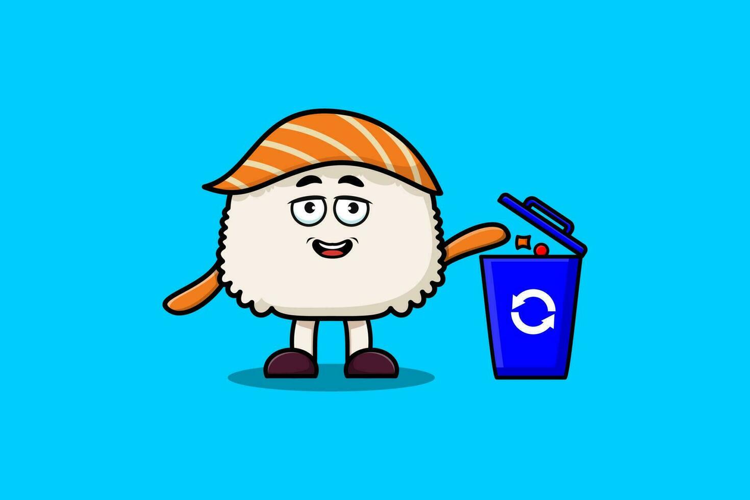 Cute cartoon Sushi throwing trash in the trash vector