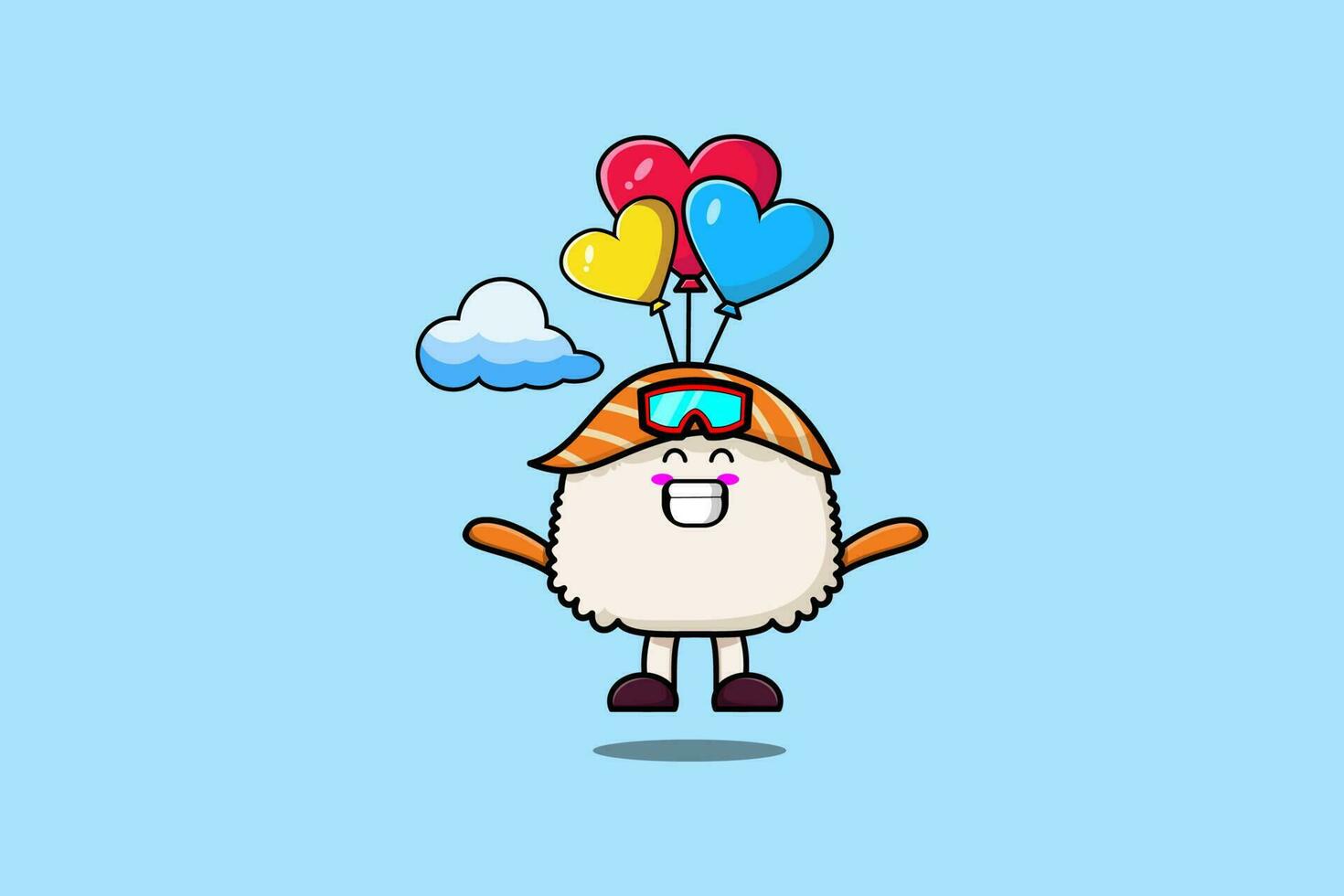 Cute cartoon Sushi mascot skydiving with balloon vector