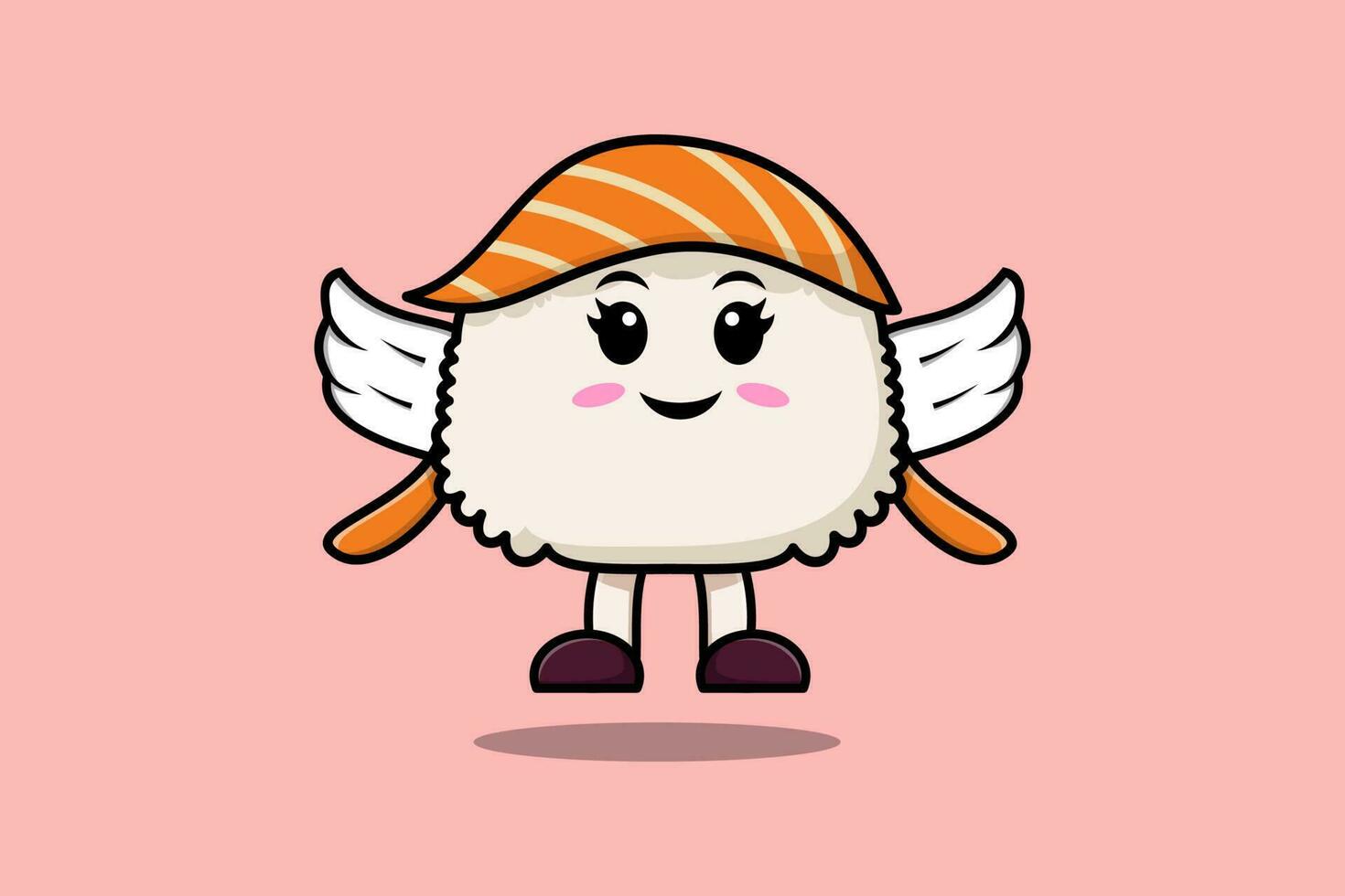 Cute cartoon Sushi character wearing wings vector