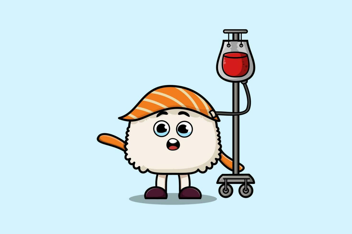 Cute cartoon of Sushi having blood transfusion vector