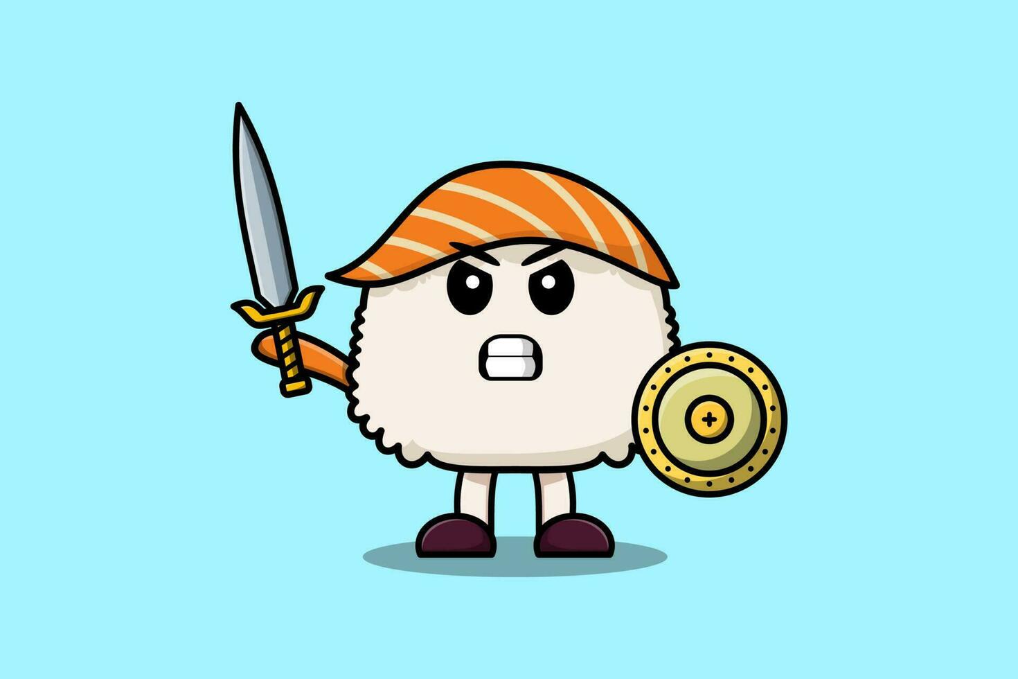 Cute cartoon character Sushi holding sword vector