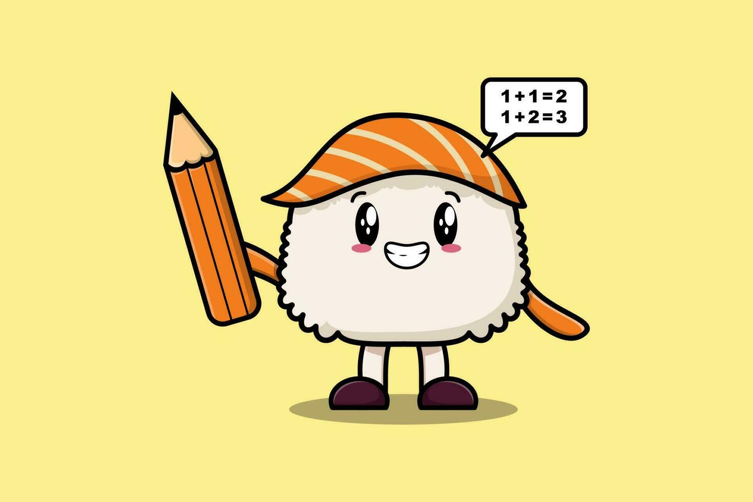 Sushi cute cartoon clever student with pencil vector