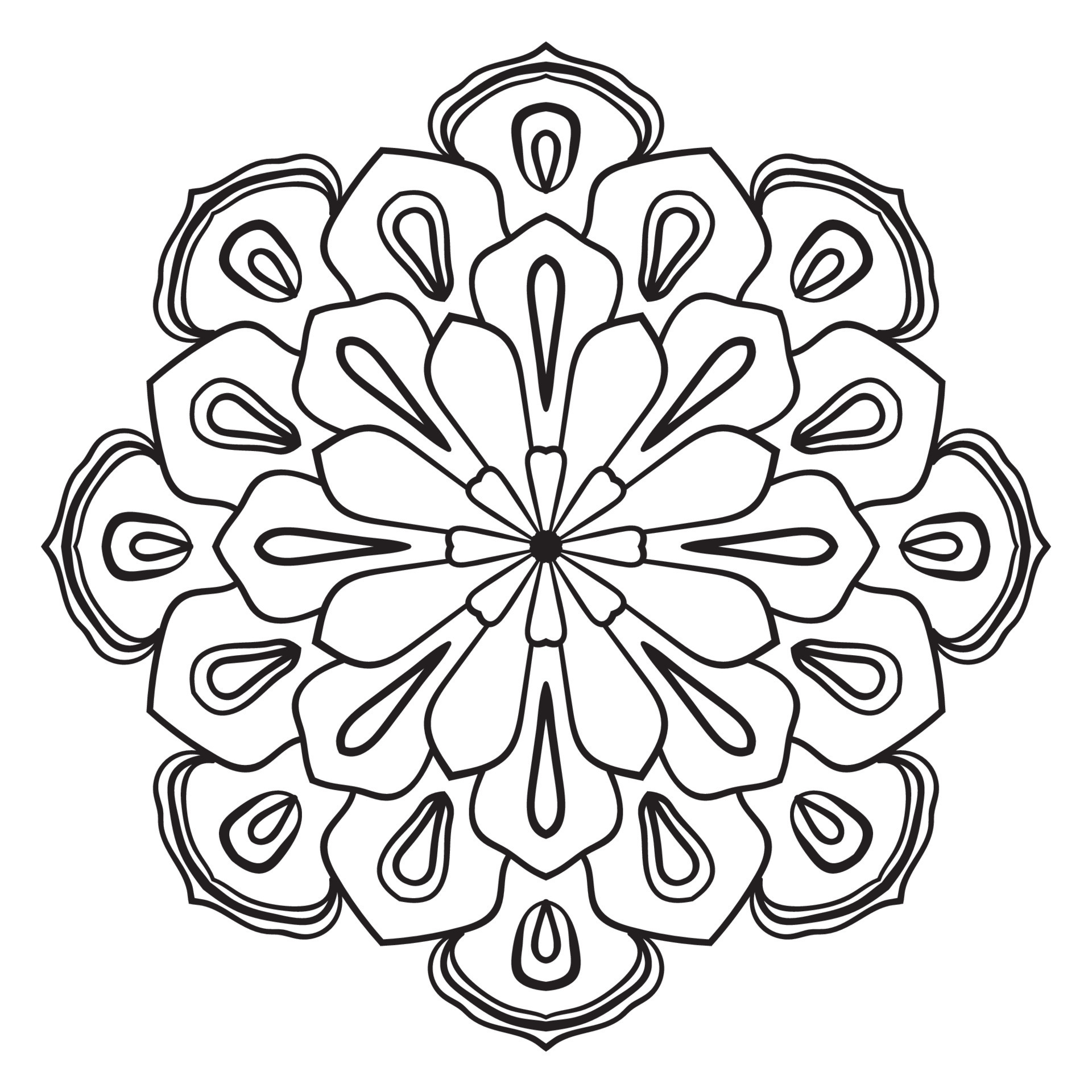 Black outline flower mandala. Doodle round decorative element for ...