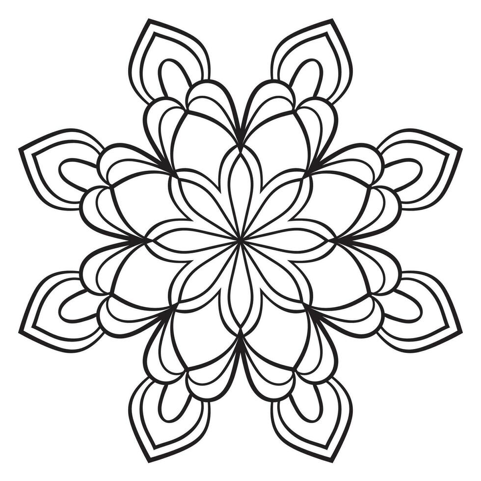 Black outline flower mandala. Doodle round decorative element for coloring book isolated on white background. Floral geometric circle. vector