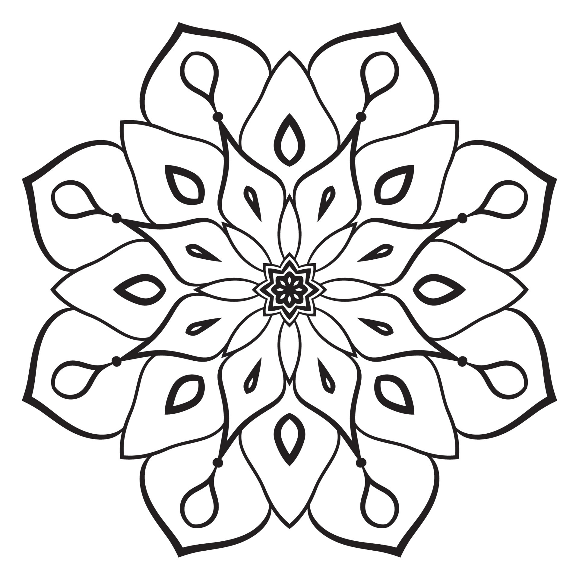 Black outline flower mandala. Doodle round decorative element for ...