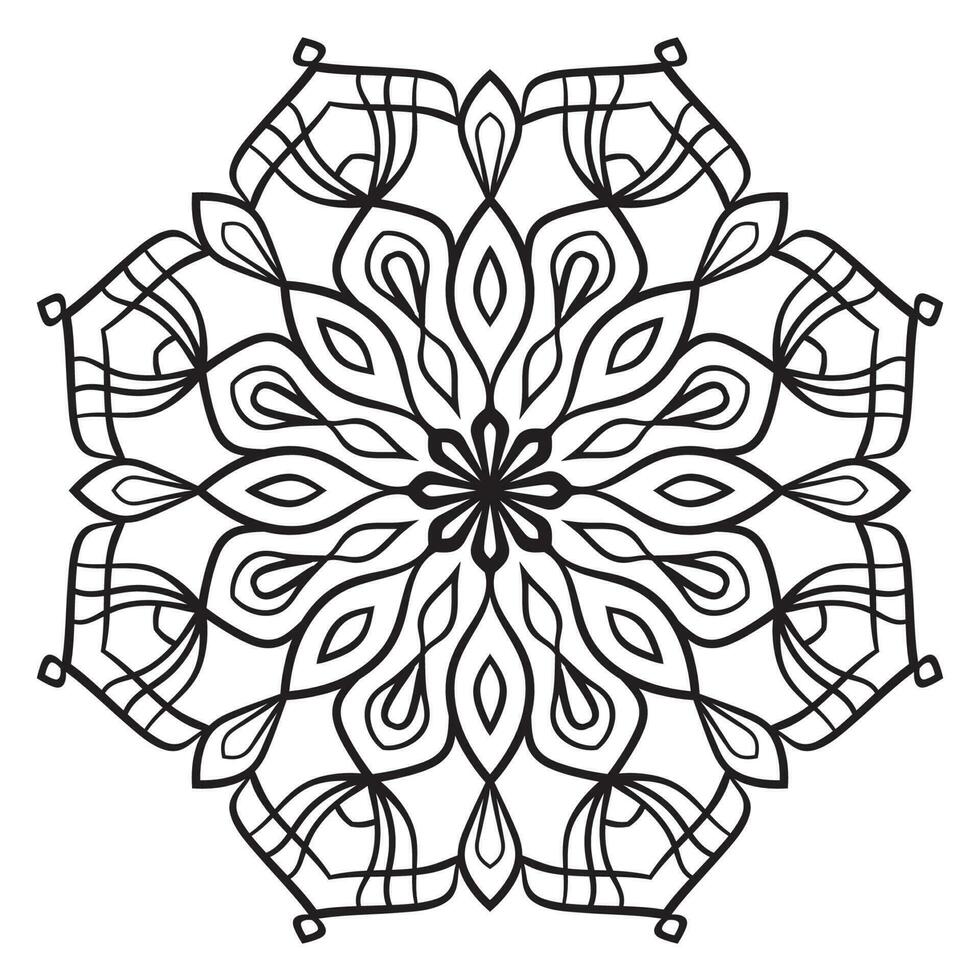 Black outline flower mandala. Doodle round decorative element for coloring book isolated on white background. Floral geometric circle. vector