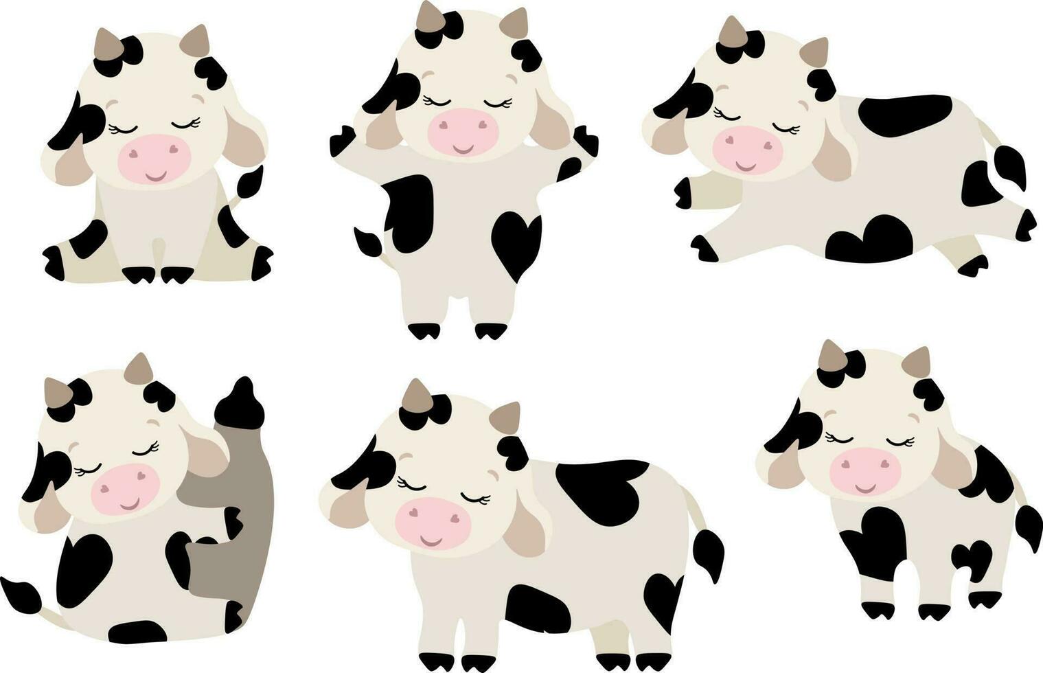 conjunto bebé linda vaca vector ilustración