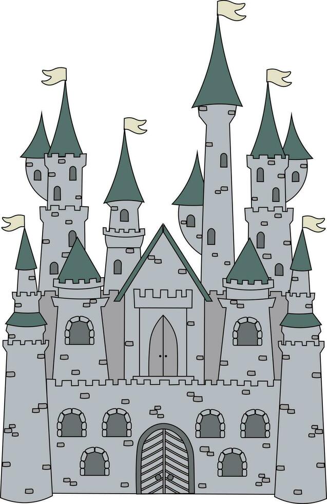 Cartoon castle, decor elements. colorful vector illustration, flat style. design for cards, t-shirt print, poster