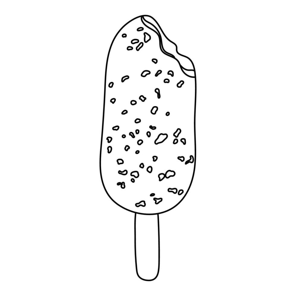 Ice cream with cookie in doodle style. Line art. Hand drawn vector