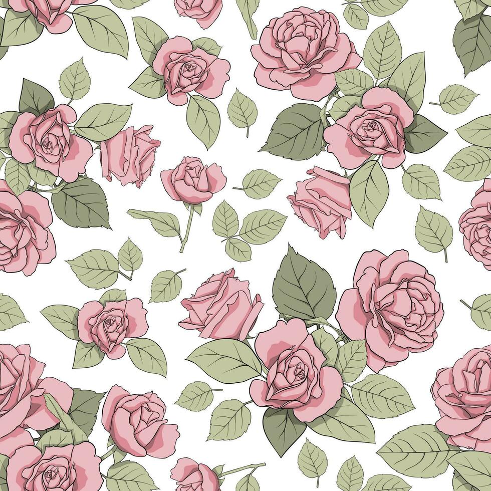 Vector pattern with roses on a light background. Seamless texture for decoration, decoration, textiles, cards, nails, prints, scrapbooking paper, etc.