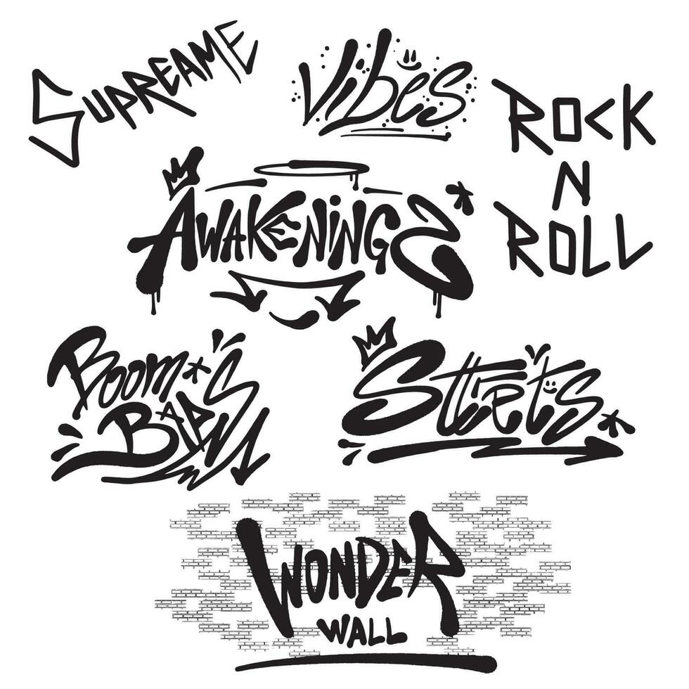Handlettering graffiti art sets ,good for graphic design resources, posters, banners, printings, stikers, pamflets, and more. vector