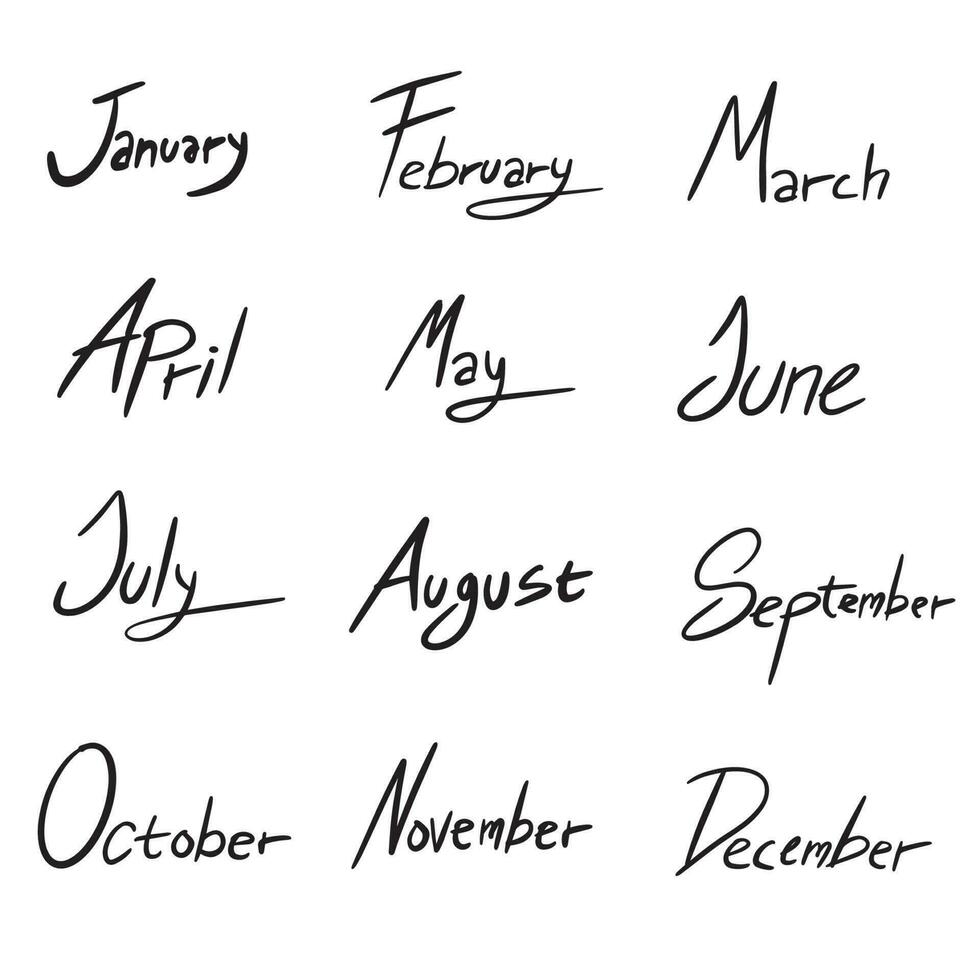 Handwritten Month name sets ,good for graphic design resources, pamflets, letters, posters, banners, books, and more. vector