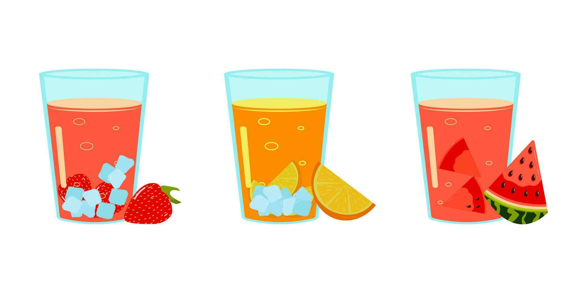 Set of summer soft non-alcoholic fruit drinks. vector
