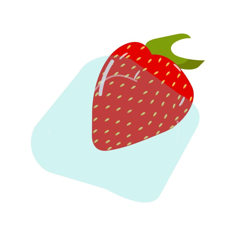 Strawberries frozen in a blue ice cube. vector