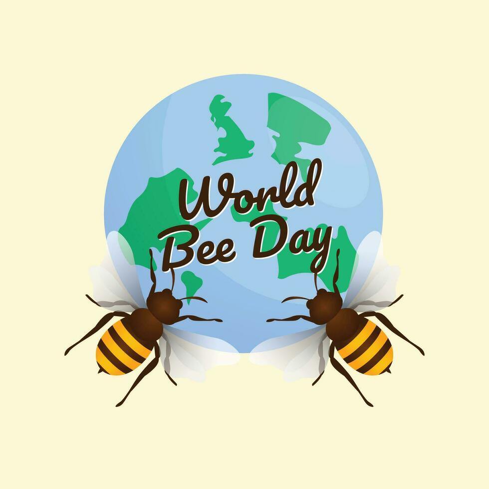 world bee day vector illustration for celebration. world bee day with globe and bee design. bee illustration. honey and bee.