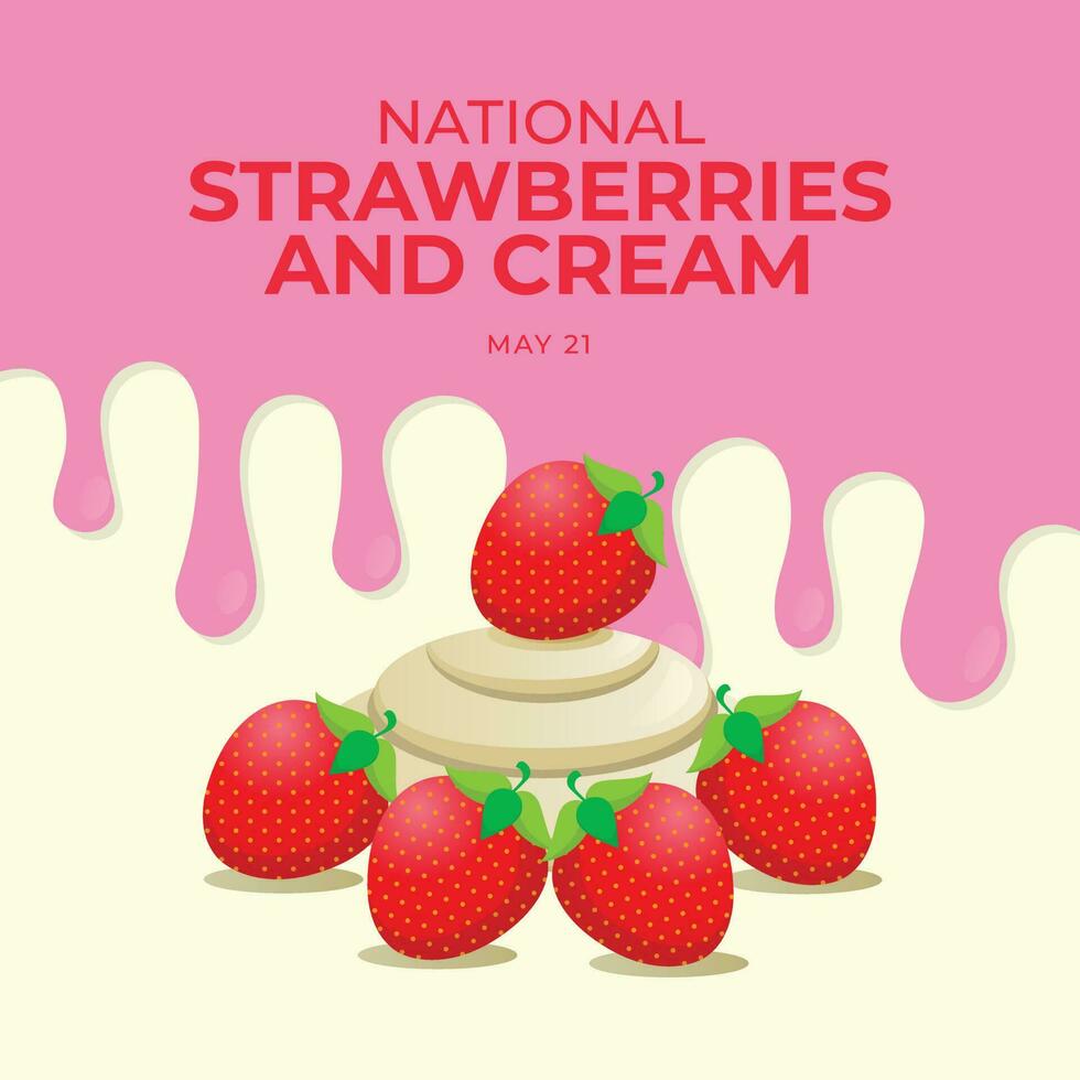National Strawberries and Cream Day design template for celebration. strawberry and cream design illustration. strawberry and cream flat design. vector