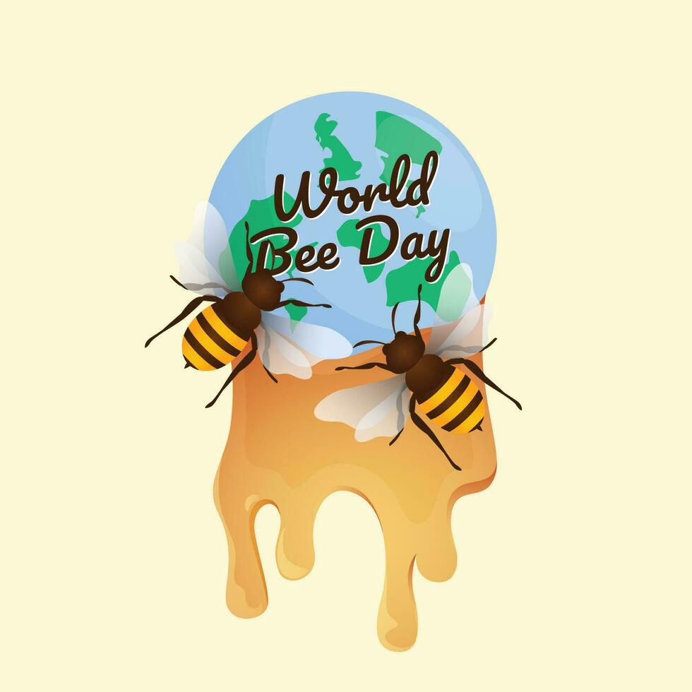 world bee day vector illustration for celebration. world bee day with globe and bee design. bee illustration. honey and bee.