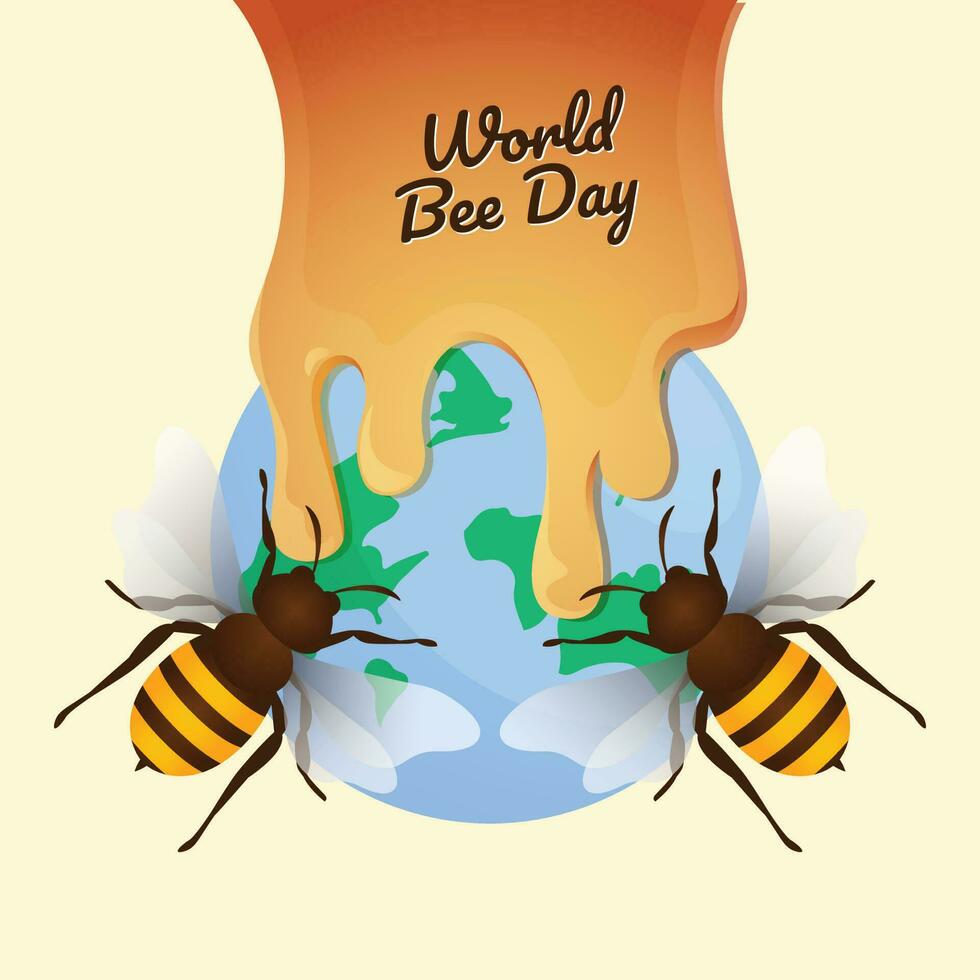 world bee day vector illustration for celebration. world bee day with globe and bee design. bee illustration. honey and bee.