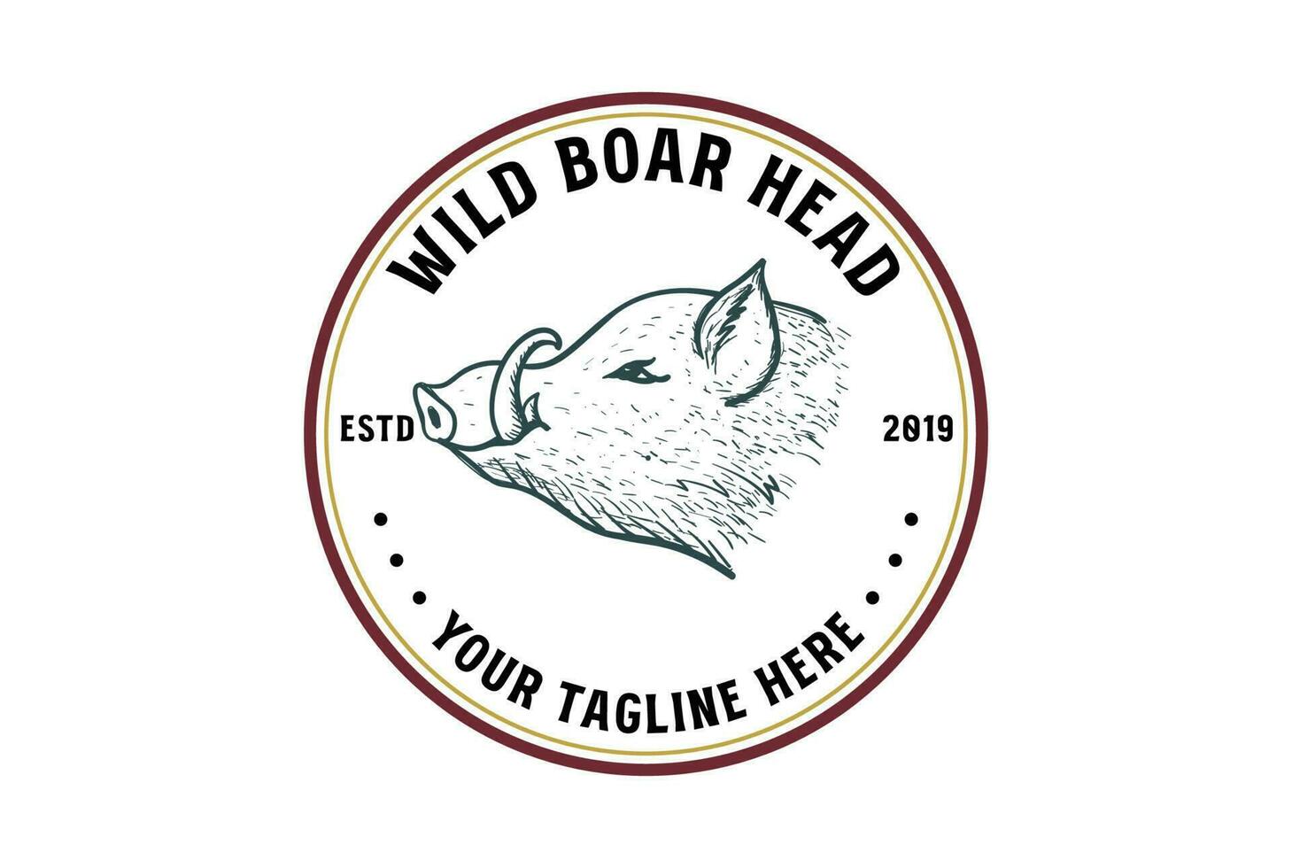 Vintage Hand Draw Wild Boar Hog Pig Head Badge Emblem Logo vector