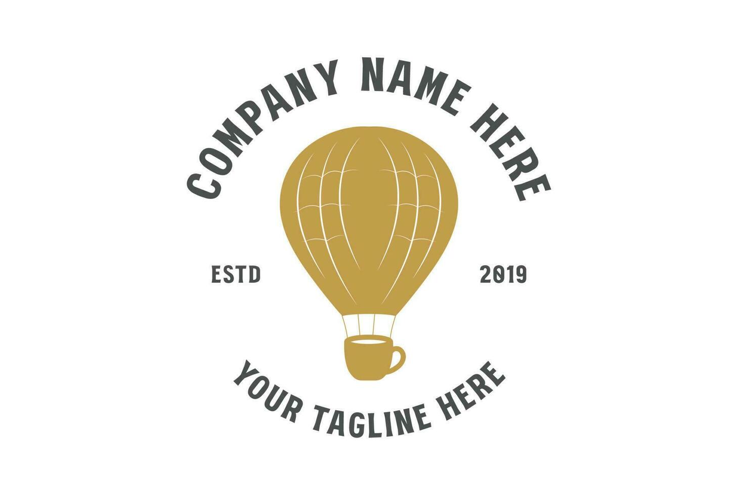 Vintage Air Balloon with Coffee Cup for Cafe Drink Restaurant Travel Journey Logo Design vector