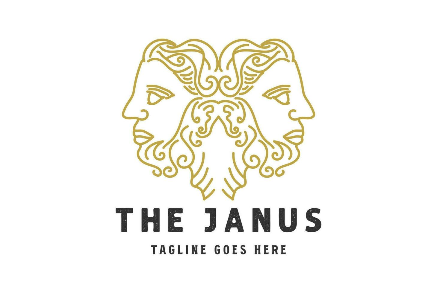 gemelo cara mito griego Janus Dios línea estilo logo diseño vector