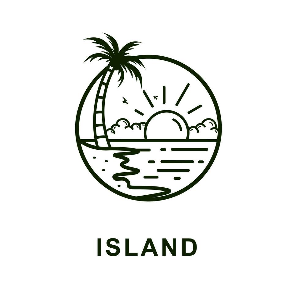 tropical isla y palma árbol logo línea Arte vector ilustración modelo icono.