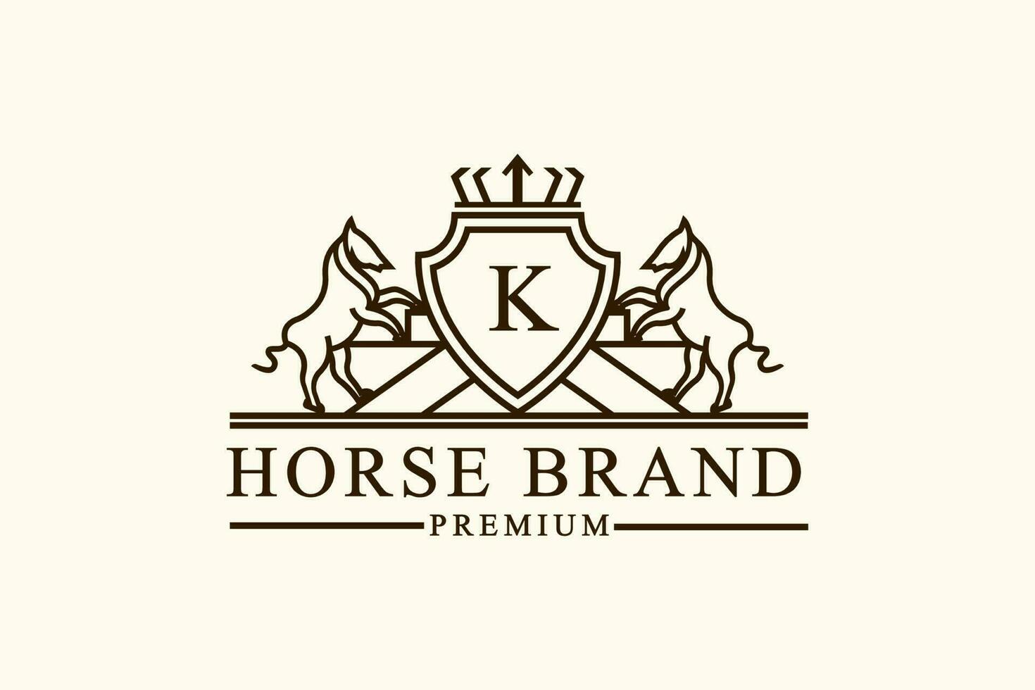 Horse heraldry emblem modern line style with a shield and crown vector