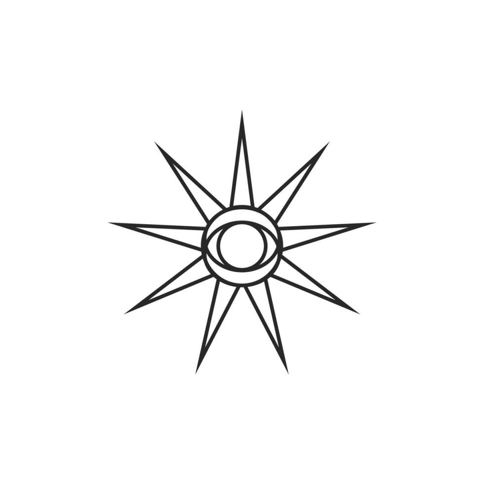 All-seeing eye in the sun vector graphic line art style, Tattoo design element, Esoteric symbol isolated