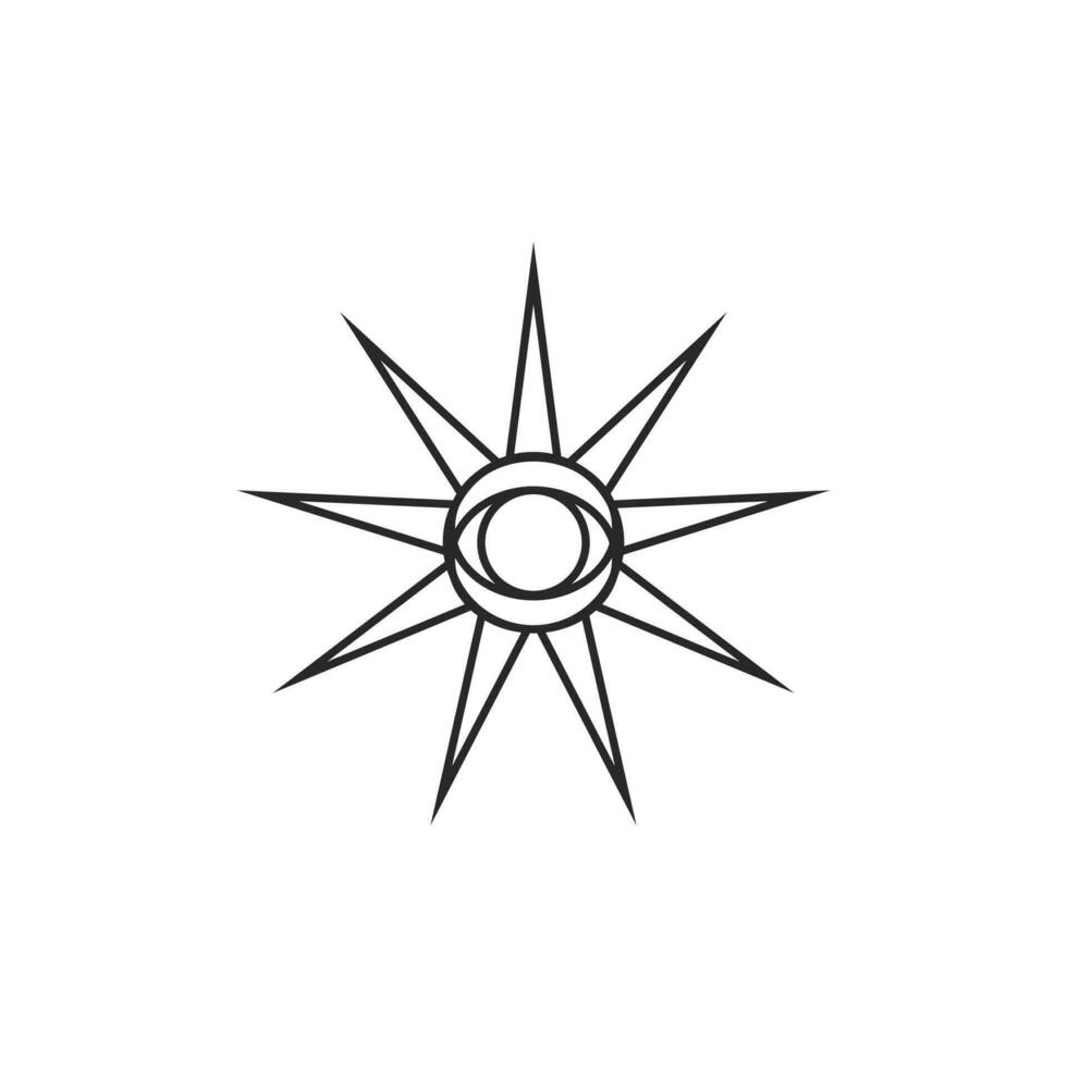 All-seeing eye in the sun vector graphic line art style, Tattoo design element, Esoteric symbol isolated