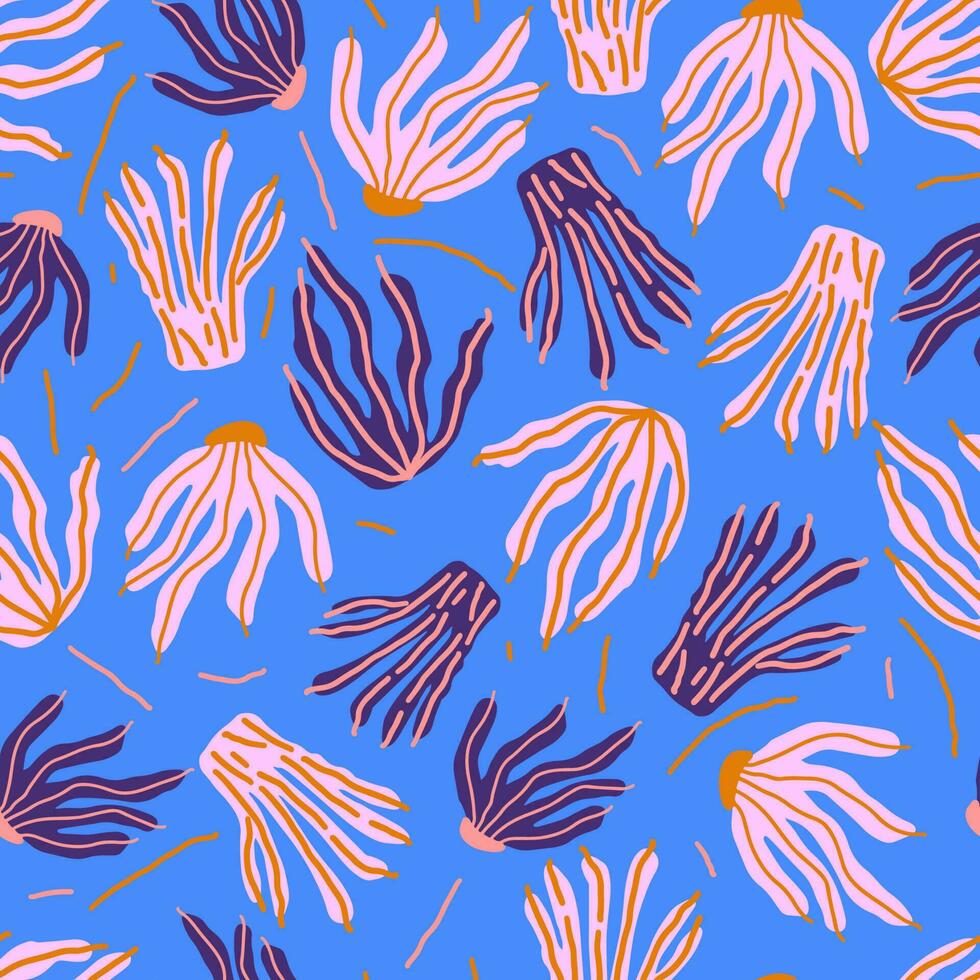 Tropical leaves hand drawn seamless pattern. Botanical trendy design. Vector repeating design for fabric.