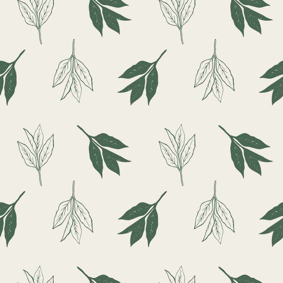 Green tea. Seamless pattern with tea plant Repeating background with green plant. For packaging, textile, print, template, card. Decorative ornament. Hand drawn design element. Vector art illustration