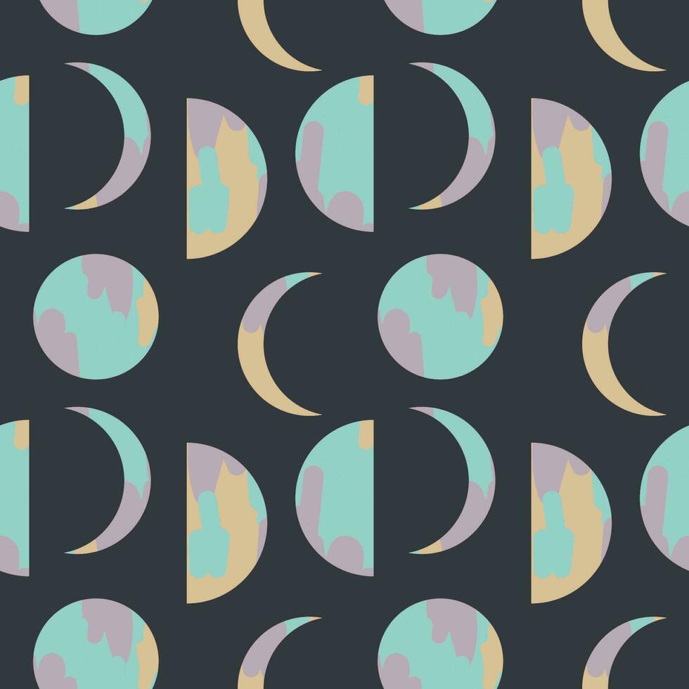 Moon phases. Seamless repeating pattern with the month and the growing moon.Vector background. Horoscope, mysticism, lifestyle. Template for textile, packaging, banner, print. Boho style illustration vector