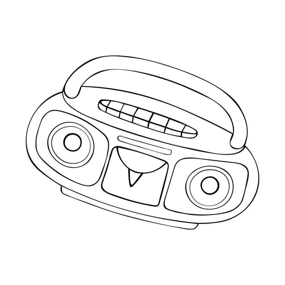 Old fashioned music player, boombox radio. Doodle style cassette player and tape recorder vector illustration.
