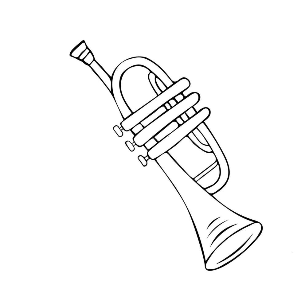 Single trumpet icon. A wind instrument. Icon for print and digital. A hand-drawn symbol of the trumpet. Vector