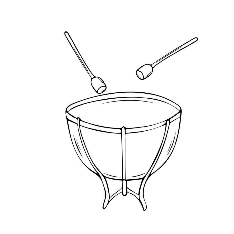 Vector illustration of a timpani drum. Classical musical instruments. Isolated objects. White background.