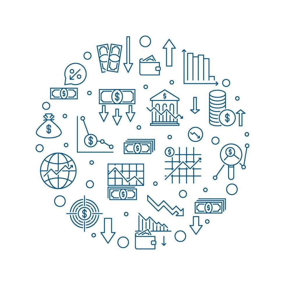monetario y fiscal política circular línea bandera - vector dólar dinero contorno ilustración