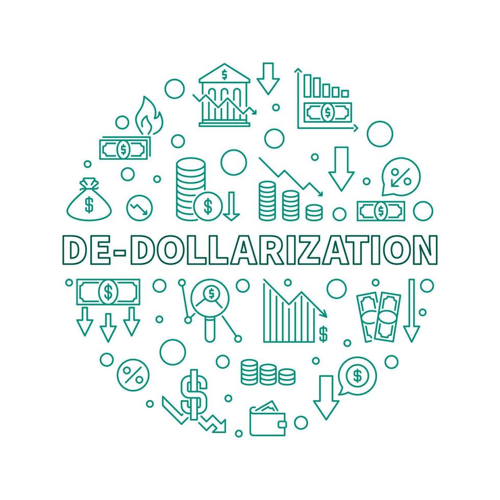 desdolarización vector concepto redondo contorno bandera - dólar desdolarización ilustración