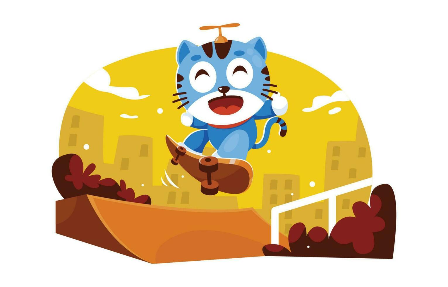 Cat Character Playing Skateboard at The Park vector