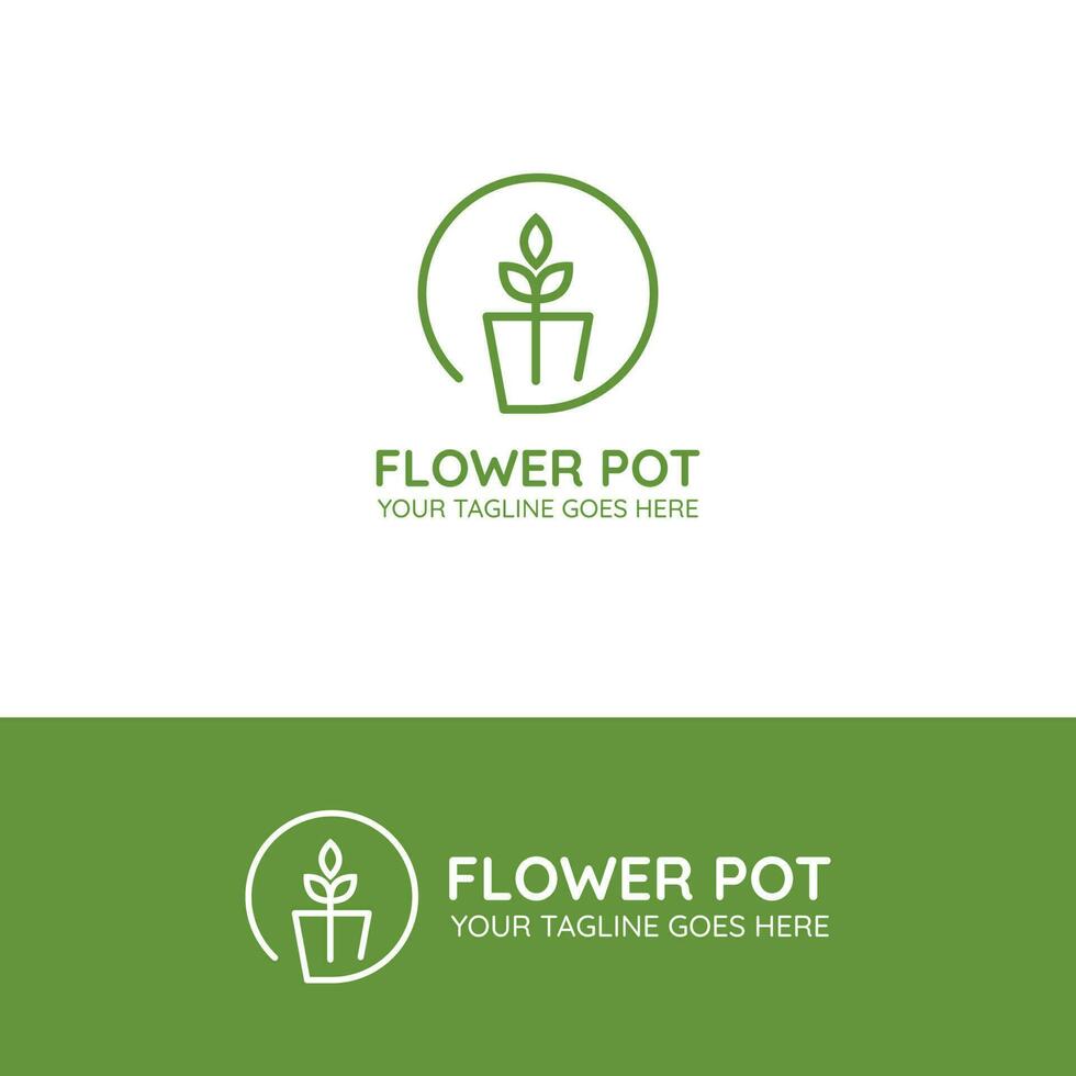 Flower Logo Vector Design with Green Line style