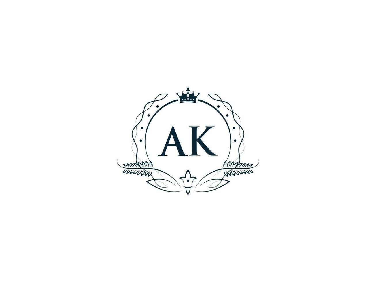 Typographic Ak Feminine Crown Logo, Unique Ak ka Circle Letter Logo Design vector