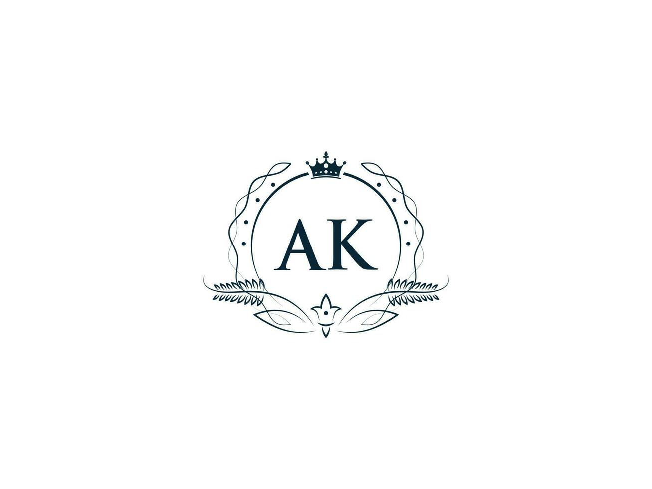 Typographic Ak Feminine Crown Logo, Unique Ak ka Circle Letter Logo Design vector