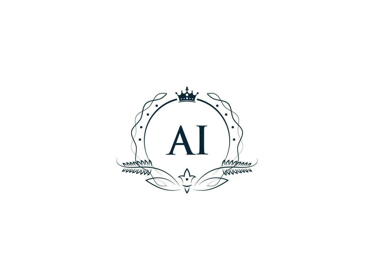 Typographic Ai Feminine Crown Logo, Unique Ai ia Circle Letter Logo Design vector